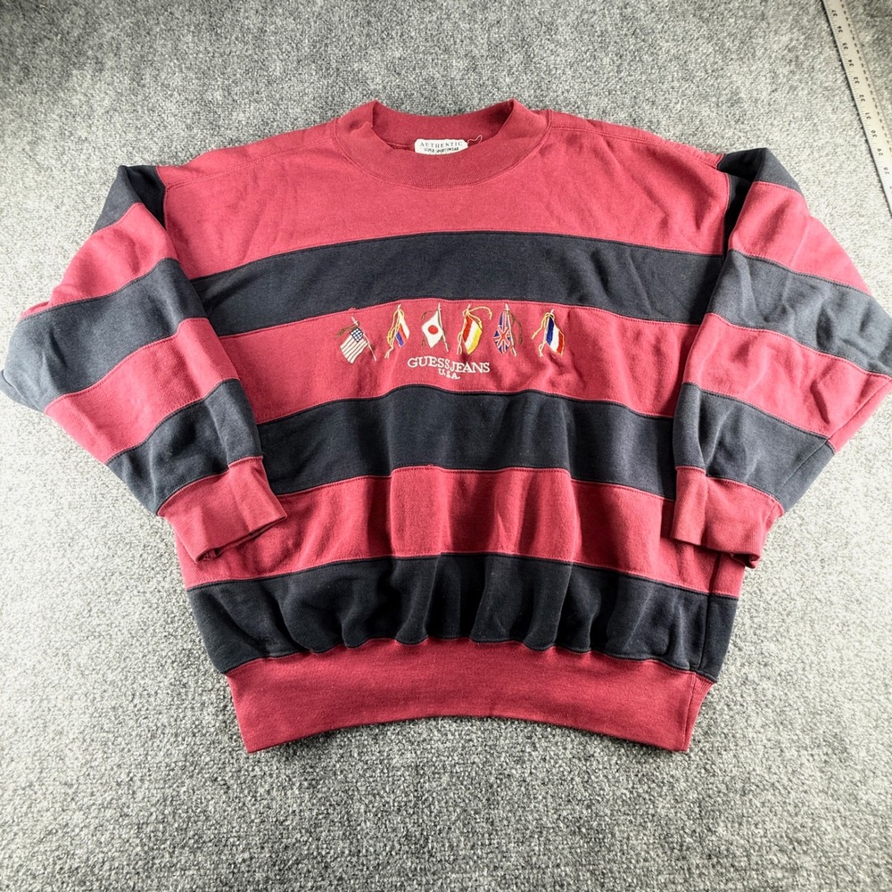 Vintage Guess Jeans USA Georges Marciano Striped Flag Sweatshirt Red Navy Mens M